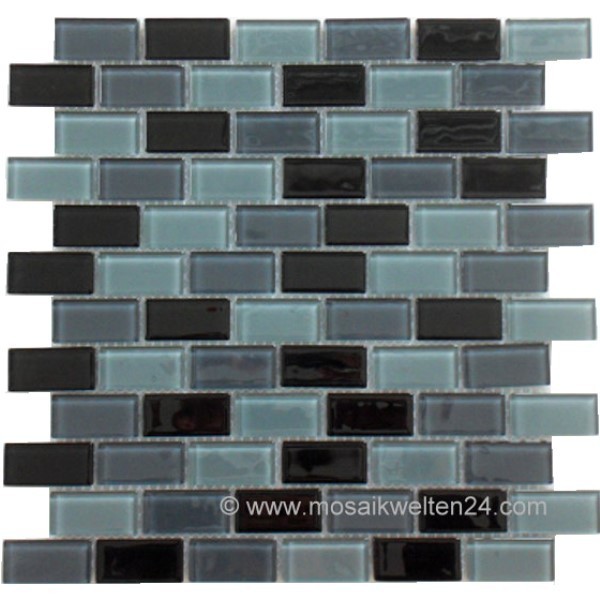 1 Karton / 10 Matten Crystal Mosaik Rechteck grau- schwarz