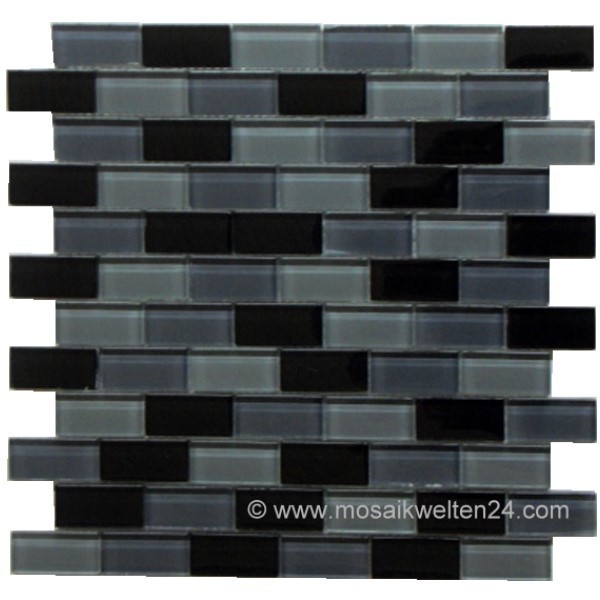 1 Karton/ 10 Matten Crystal Mosaik Rechteck grau- schwarz