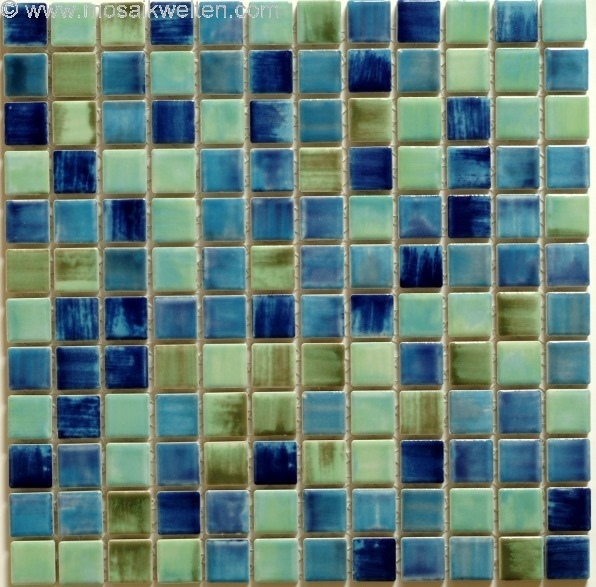 1 Karton/0,93 qm  Keramikmosaik blau grün Mix glänzend