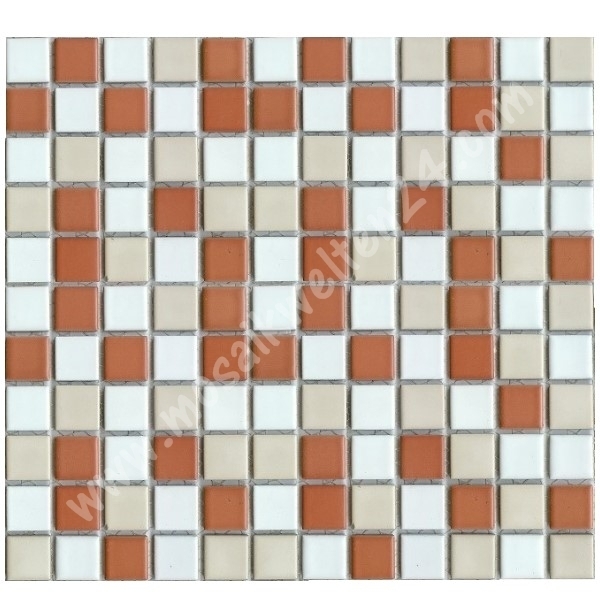 1 Karton / 1qm Keramikmosaik weiß- terrakotta Mix matt
