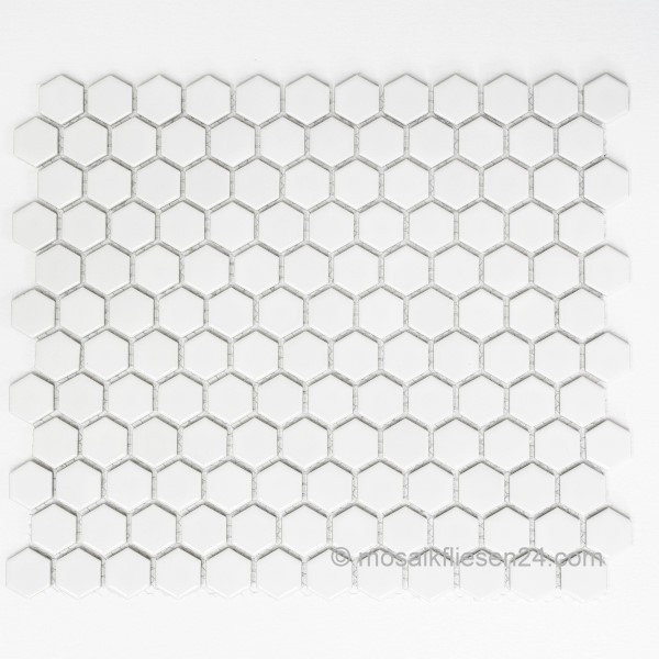 1 Karton / 12 Matten Keramikmosaik Hexagon 23 weiss glänzend