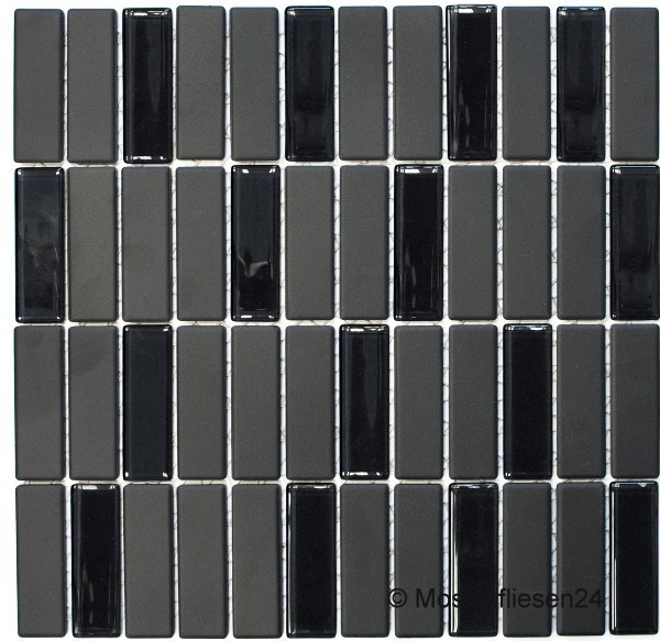 1 Karton / 0,86 qm Keramik-Crystalmosaik Stäbchen unglasiert schwarz matt