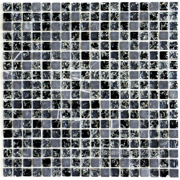 1 Karton / 5 Matten Crystal Naturstein Mosaik 15x15 schwarz