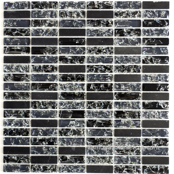 1 Karton / 5 Matten Crystal Naturstein Mosaik 15x50 Line 5M schwarz