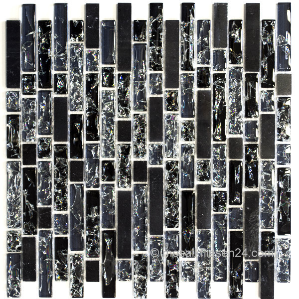 1 Karton / 5 Matten Crystal Naturstein Mosaik 15 Strip 5M schwarz