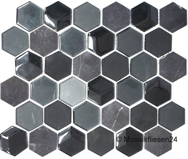 1 Karton / 6 Matten Crystalmosaik-Stein Hexagon 6M schwarz