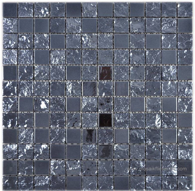 Mosaikfliese Keramikmosaik weiß schwarz grau struktur Boden Bad MOS18-0307