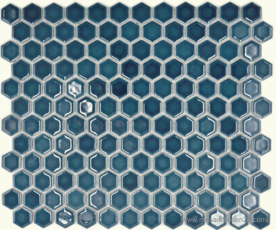 1 Karton/ 12 Matten Keramikmosaik Hexagon 23 ozean blau glänzend