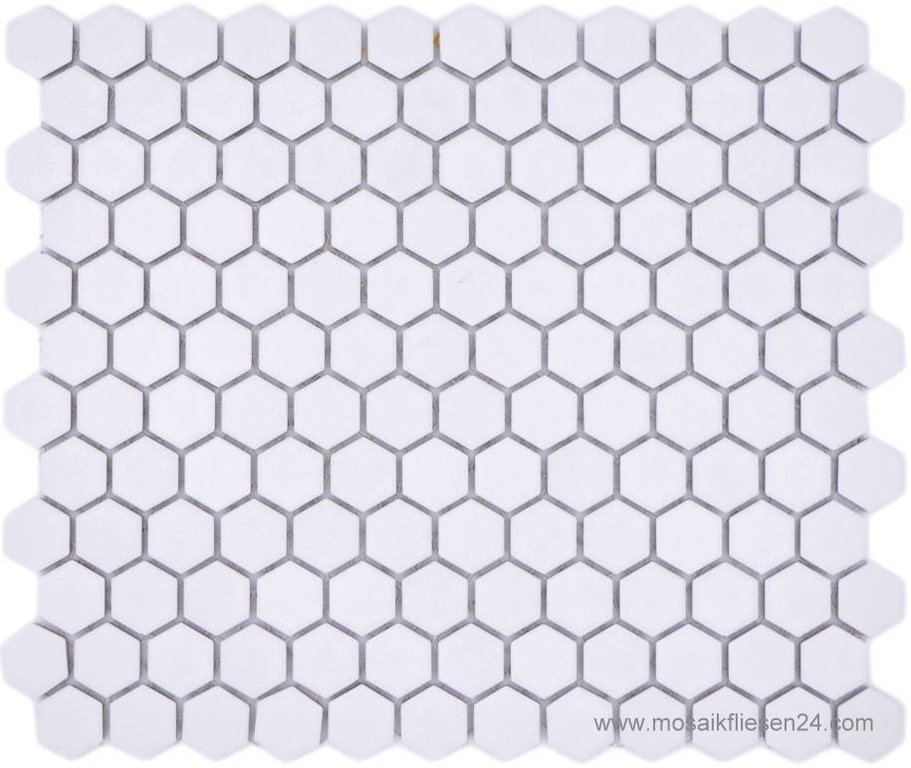 1 Karton/ 12 Matten Keramikmosaik Hexagon 23 weiss matt R10B