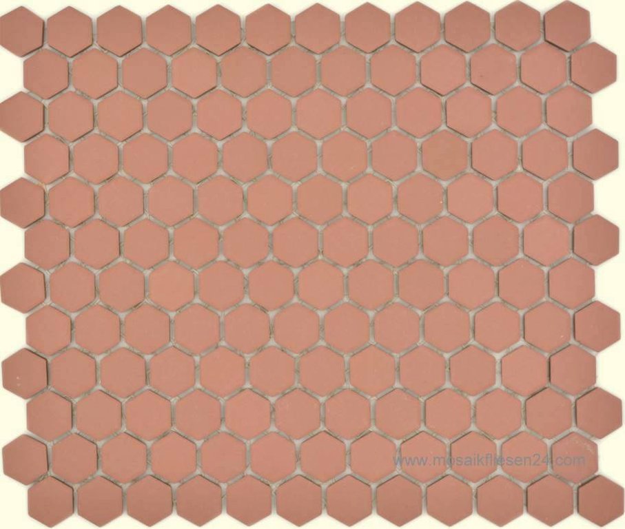 1 Karton/ 12 Matten Keramikmosaik Hexagon 23 ziegelrot matt R10B