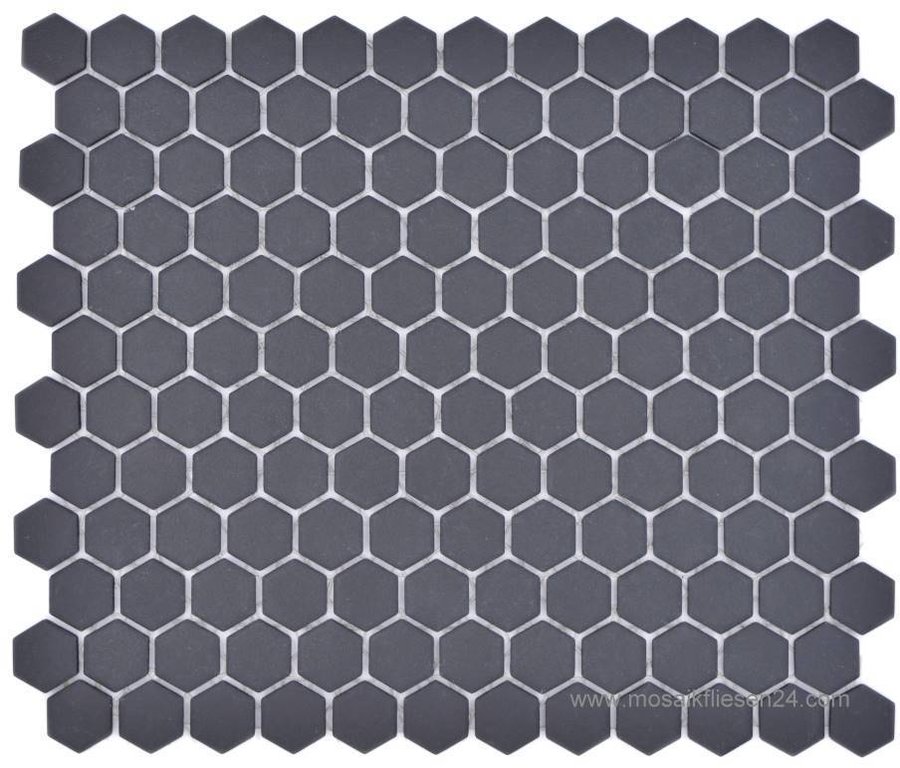 1 Karton/ 12 Matten Keramikmosaik Hexagon 23 schwarz matt R10B