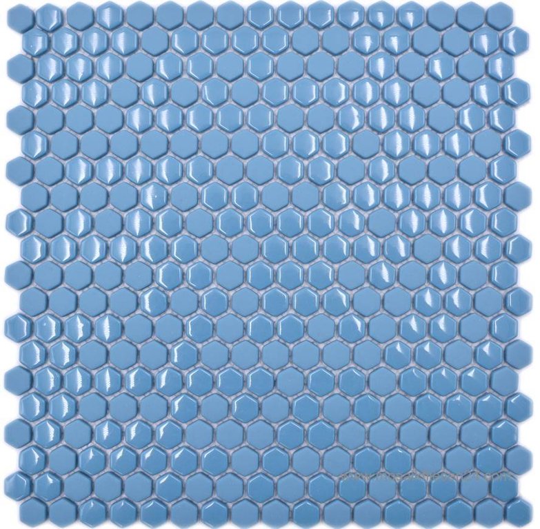 1 Karton / 11 Matten Glas Hexagon Mini matt / glänzend hellblau