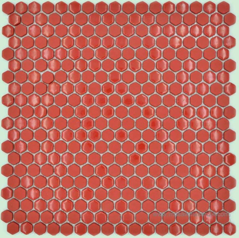 1 Karton / 11 Matten Glas Hexagon Mini matt / glänzend rot