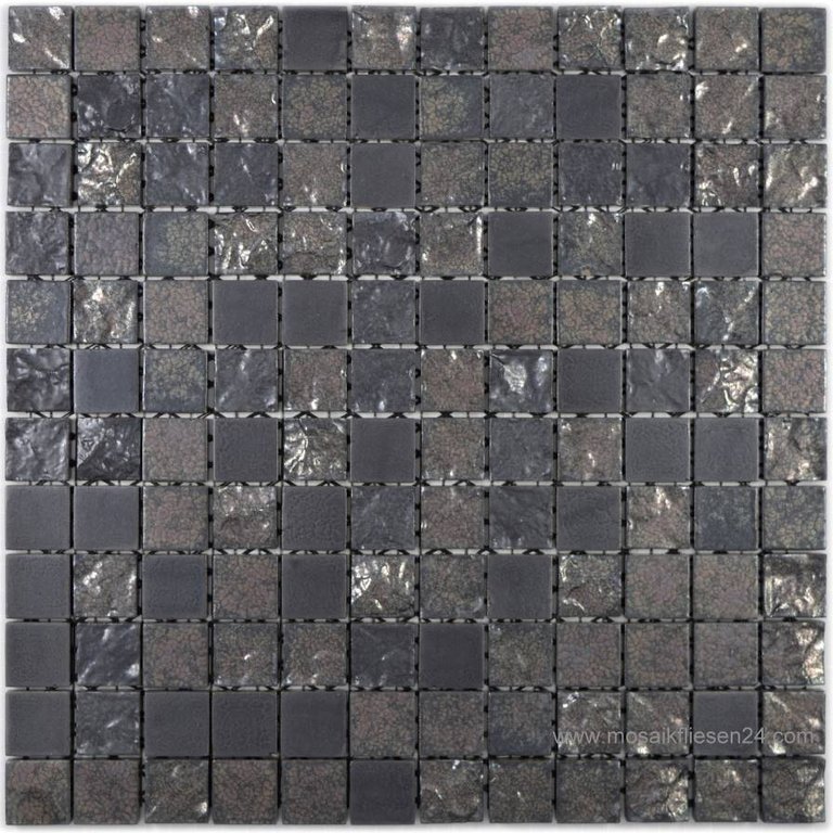 1 Karton / 10 Matten Keramikmosaik Struktur Mix 25 schwarz glänzend 10M