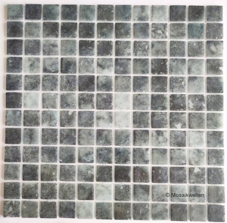 1 Karton / 10 Matten Glasmosaik Eco Minerals grau schwarz glänzend